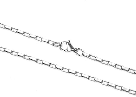 Adabele 304 Grade Surgical Stainless Steel 2.5mm 3mm Rectangle Box Chain Necklace 18 Inch Tarnish Resistant Hypoallergenic Women Men Jewelry