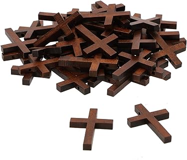 Penta Angel Natural Wood Cross Bulk 50Pcs Mini Wooden Cross Pendants Beads Charms Jewelry Findings for Bracelet Necklace Earring Jewelry Making and Craft DIY