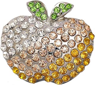 Kokoma Rhinestone Apple Brooch Pin for Teacher CZ Crystal Fruit Lapel Pins Badge Corsage Cloth Dress Accessories Jewelry Gifts for Teachers Day
