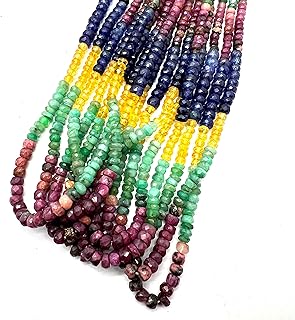 YUGNA Rainbow Sapphire Bead Necklace, Multicolored Stone Rondelle Design, 16 Inches Long with Faceted 3-4mm Beads, Perfect for Jewelry-Making and Crafts, Ideal for Women