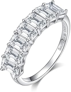 3.5ct Moissanite Engagement Wedding Ring for Women, 7 Stones Emerald Cut 925 Sterling Silver D Color VVS Diamond Promise Ring with Certificate of Authenticity