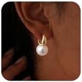 Pearl Earrings for Women, 14K Gold Plated/925 Sterling Silver Quality Handpicked AAA+ Freshwater Cultured Round Pearls Small Gold Hoops Dangle Pearl Earrings Wedding Jewelry Gift for Women