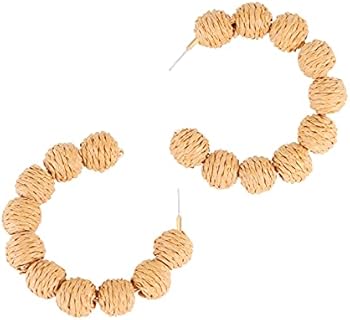 Boho Beach Earrings For Women Handmade Lightweight Round Ball DecorBig Hoop 925 Silver Earrings Dangle Drop Earrings for Women Girls…