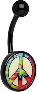 Unisex Glow-in-the-Dark Peace Sign Belly Button Ring by Body Candy with Stainless Steel Barbell and Tie-Dye Design