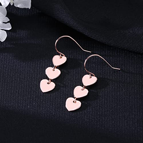 Reffeer Solid 925 Sterling Silver Love Heart Drop Earrings Dangle for Women Girls Small Heart Drop Earrings Hook Studs