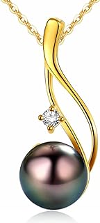 Lobster-Claw Clasp Tahitian Black Pearl Pendant Necklace in 18K Yellow Gold-Plated Silver - Adjustable 19 Inch Box Chain - Exquisite Real Black Pearl Jewelry Gift for Women, Wife, Mom, Daughter