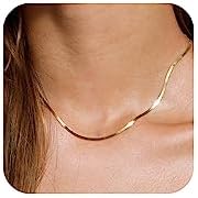 Dainty 14K Gold Plated Chain Necklace for Women by Tewiky - Thin Beaded Wave Box Design, Minimalist Trendy Jewelry with Extension - Perfect Gift for Stylish Women and Girls