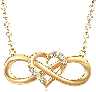 14K Solid Gold Heart Infinity Pendant Necklace for Women, Real Gold Love Jewelry Anniversary Birthday Gifts for Her, Wife, Mom, Girlfriend, 18inch