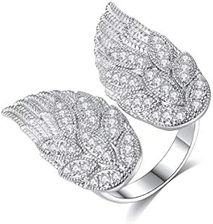 Cubic Zirconia Angel Wings Wedding Ring Set In Copper, Adjustable Women's Statement Ring