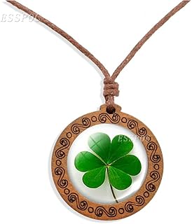 St.Patrick Day Dried Leaves Lucky 4-Leaf Clover Necklace Glass Locket Geometry Pendant Necklace Waterproof Wax Rope Glow in the dark illumination couple 2pc
