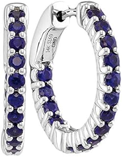 Dazzlingrock Collection 1.47 Carat (ctw) Round Blue Sapphire Ladies Hoop Earrings 1 1/2 CT, 14K White Gold