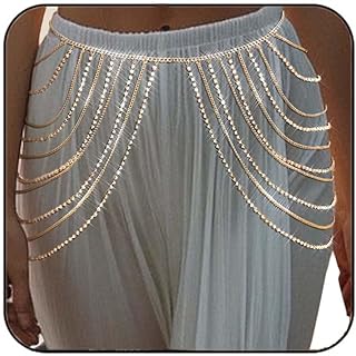 Jeweky Rhinestone Tassel Waist Chain Gold Crystal Belly Body Chains Beach Rave Body Accessories Jewelry for Women and Girls