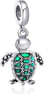 Sambaah Turtle Charm Sterling Silver Green Sea Tortoise Charm Pendant Blue Murano Glass charm Bead Lucky Turtle Charm for Bracelets