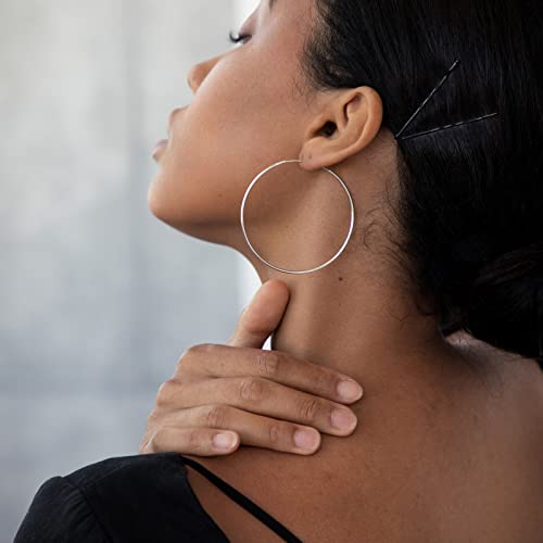 925 Sterling Silver Hoop Earrings for Women Lightweight Endless Silver Thin Hoops, 20/30/40/50/60MM