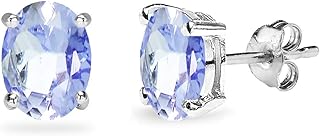 Oval-cut Tanzanite Stud Earrings in Sterling Silver with Push Back for Women and Men - Classic Design