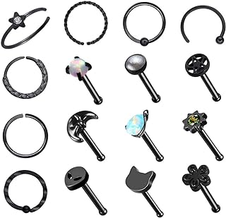 Screw Clasp Cute Nose Rings - 316L Stainless Steel Nose Piercings Set with Sandstone Gem - Ideal for Men and Women - WASOLIE Versatile Design, 16 Pieces