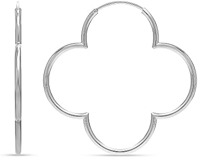 LeCalla 925 Sterling Silver Clover Hoop Earrings Lightweight Endless Clover Flower Shaped Thin Tube Endless Hoops Earring For Women