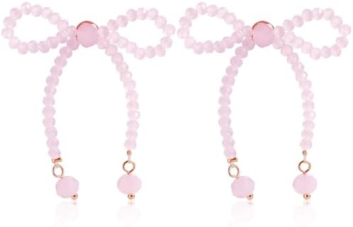 Pearl Bow Earrings Gold Bow Pearl Earring Dainty Colorful Crystal Bow Knot Tassel Dangle Earrings Bow Ribbon Stud Earrings Bow Prom Jewelry Gift for Women Teen Girls