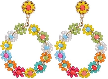 Women's Alloy French Wire Hoop Earrings with Daisy Flower Bead Design