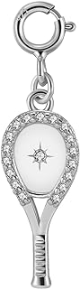 Lovematch Sterling Silver Tennis Racket Charm, Rhodium Plated with Cubic Zirconia, Ideal Tennis Lovers Gift