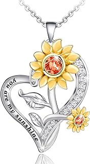 Distance Sunflower Necklace for Women S925 Sterling Silver Heart Necklace Jewelry,You are My Sunshine Pendant Necklaces Jewelry Gifts for Women Girls Mom Wife