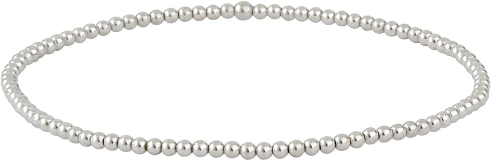 Silverly 925 Sterling Silver Stretch Bead Bracelet - Polished Tiny Ball Beaded Bracelets for Women - Stacker Elastic String Bracelets for Teen Girls - Friendship Bracelets - Friend Gifts