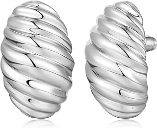 HESSAWELL Polished Twisted Stud Earrings for Women Gold Silver Chunky Stud Earrings for Birthday Jewelry Gift