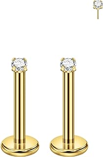 FANSING Surgical Stainless Steel Push Back Stud Earrings with 18k Gold Coating and AAA Cubic Zirconia, Versatile Design for Array of Piercings
