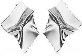 Screw Back Hammered Silver Rectangle Stud Earrings for Women and Teen Girls, Zinc 14K Gold Plated, Geometric Irregular Design, Perfect for All Occasions