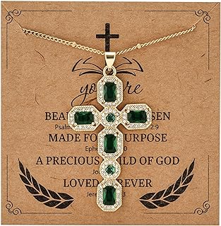 Cross Necklace for Women Diamond Cross Pendant Necklace Cubic Zirconia Crystal Birthstone Cross Necklace Religious Gifts for Women
