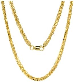 10K and 14K Gold Square Wheat Chain 1.7mm 2.2mm 2.6mm 3.2mm 3.9mm 4.5mm Yellow Real Gold Chains For Men Diamond Cut Braided Franco Chain Necklace For Women with Lobster Clasp 16" 18" 20" 22" 24"