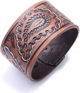 DENTRUN Retro Genuine Leather Bracelet, Adjustable Rock Punk Style Men Cuff Bracelets, Women Wide Belt Vintage Wristband Viking Hippie Jewelry, Steampunk Pirate Mens Accessories Gifts
