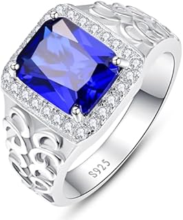 5.3ct Created Blue Sapphire Ring for Men Celtic Pattern Cubic Zirconia Mens Rings Gemstone Ring Men Wedding Bands September Birthstone for Men Gift for Valentine's Day Size 6-13