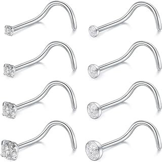 SCERRING 18G Stainless Steel Screw Bend Nose Stud Rings Tragus Lip Hoop Piercing Jewelry 1.5-3mm Clear CZ 8-30PCS