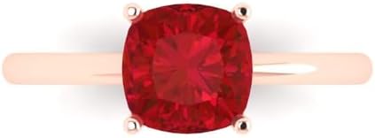 Clara Pucci 2.0 ct Cushion Cut Solitaire Simulated Red Ruby Engagement Wedding Bridal Promise Anniversary Ring 14k Rose Gold for Women