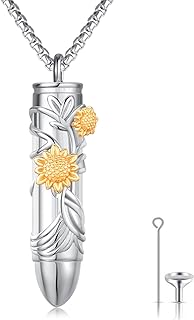 Sunflower Urn Necklace for Ashes Cremation Jewelry 925 Sterling Silver Sunflower Bee Musical Note Pendant Memorial Keepsake Necklace for Men Women