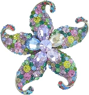Sindary Beautiful 3.15" Starfish Brooch Pin Multicolor Austrian Crystal Pendant BZ4824