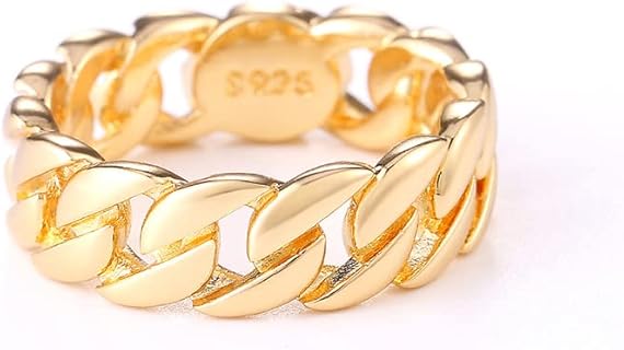 DOCCESTU Stainless steel watch band Cuban link ring Men's and women's motorcycle ring Hip-hop thumb ring Fashion matte brushed classic simple plain wedding ring