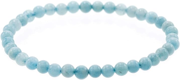 Shiny 3.5-4mm Round Aquamarine Stretch Bracelet, 6.5" for Women and Teens