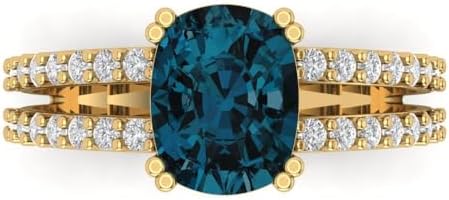 Clara Pucci 3.50 ct Cushion Cut Solitaire Genuine Natural London Blue Topaz Engagement Promise Anniversary Bridal Ring 18K Yellow Gold