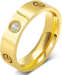 Screw Design Cubic Zirconia Inlaid Wedding Ring, Stainless Steel, Gifts for Women, Round 18k Gold