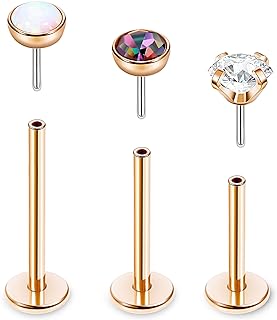 16G 18G 20G 3PCS G23 Titanium Push in Labret Monroe Stud Threadless Lip Ring Opal CZ Nose Stud Pure Titanium for Sensitive Skin Cartilage Helix Tragus Earrings Stud 6MM 8MM 10MM