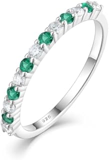 2 mm Half Eternity Ring 925 Sterling Silver Stackable Rings Wedding Anniversary Birthstone Band Ring for Women Size 5-10