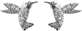 Little Hummingbird Sterling Silver Stud Earrings for Women Girls Dainty Cubic Zirconia Crystal Small Animal Cartilage Earring Tiny Studs Post Ear Piercing Cute Jewelry Gifts Sensitive Ears