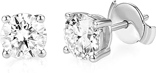 DovEggs Solid 10K White Gold 2CTW 6.5mm G-H-I Color Brilliant Round Lab Created Moissanite Simulated Diamond Stud Locking Guardian back Earrings For Women Men