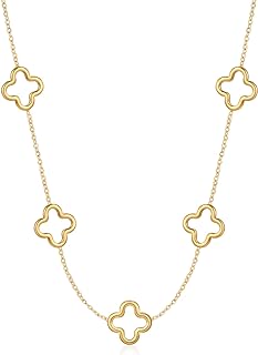 18K Gold Plated Stainless Steel C-Link Choker Necklace with Four Leaf Clover Pendant for Women - YADUDA Dainty Gold Silver Design