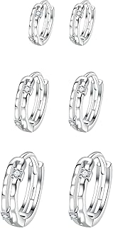Hinvan Boucles d'Oreilles Créoles en Argent 925 avec Zircone Cubique, Différentes Tailles (6/8/10 mm) pour Femme, Homme et Filles, Idéales pour Toutes les Occasions