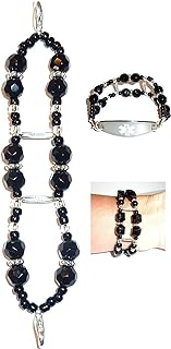 Lobster Claw Clasp Beaded Medical Alert Bracelets - Silver-Plated Stretch Chain with Glass Beads for Women - 7-inch Elegant and Secure Design