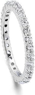 BERRICLE Rhodium-Plated Sterling Silver Eternity Ring with Pave Set Cubic Zirconia, 2.5mm Elegant Wedding Band for Women Sizes 4-10