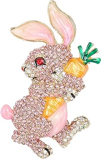 EVER FAITH Austrian Crystal Enamel Adorable Rabbit with Carrot Brooch Pendant